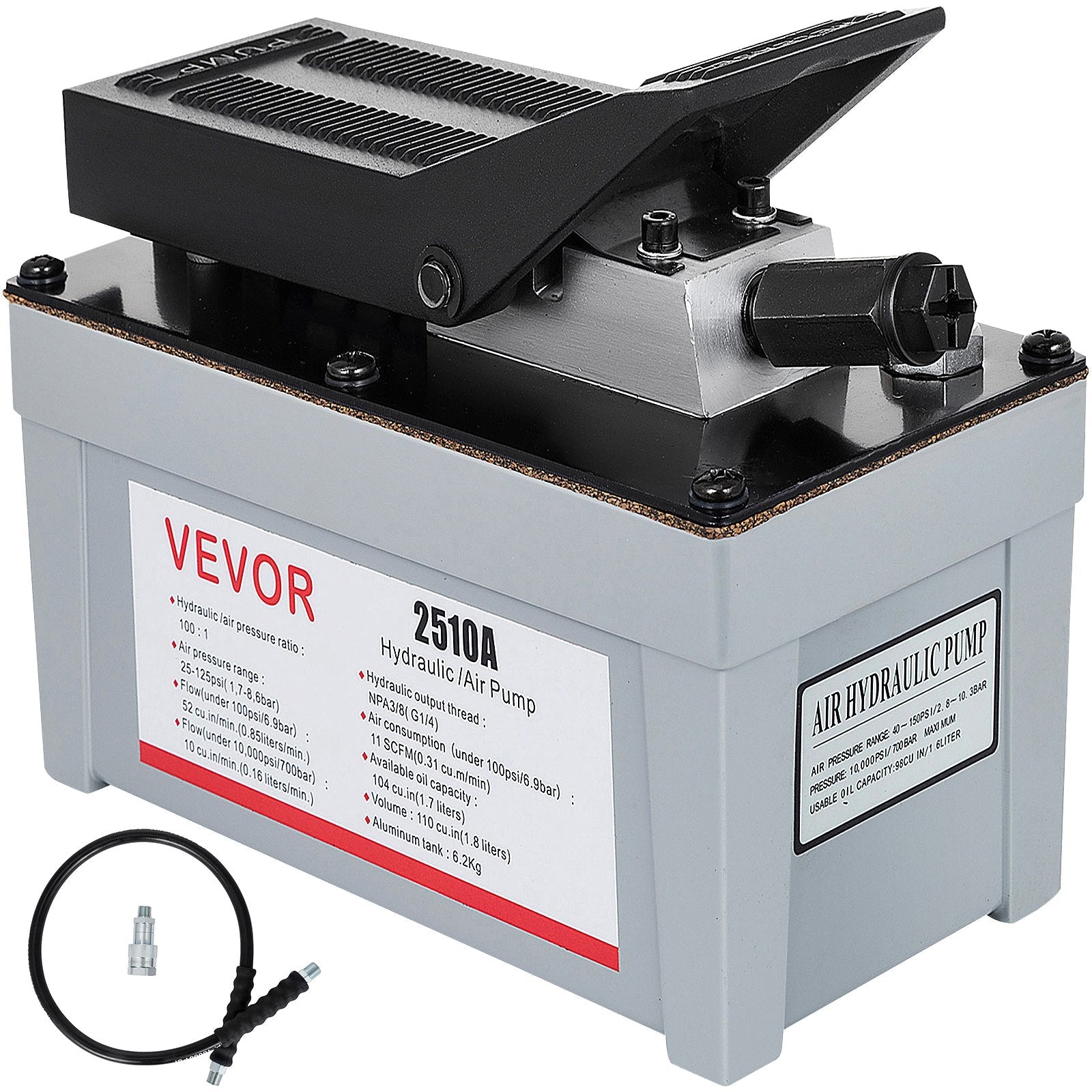 VEVOR 2510A Air Hydraulic Pump 10,000 PSI Quick Power Air Hydraulic Foot Pump 0.42 Gal Reservoir Foot Actuated Hydraulic Pump for Heavy Machinery Rigging & Auto Repair, Gray 