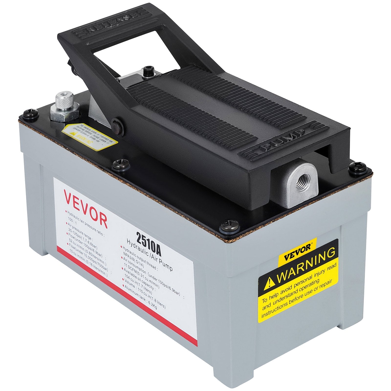 VEVOR 2510A Air Hydraulic Pump 10,000 PSI Quick Power Air Hydraulic Foot Pump 0.42 Gal Reservoir Foot Actuated Hydraulic Pump for Heavy Machinery Rigging & Auto Repair, Gray 