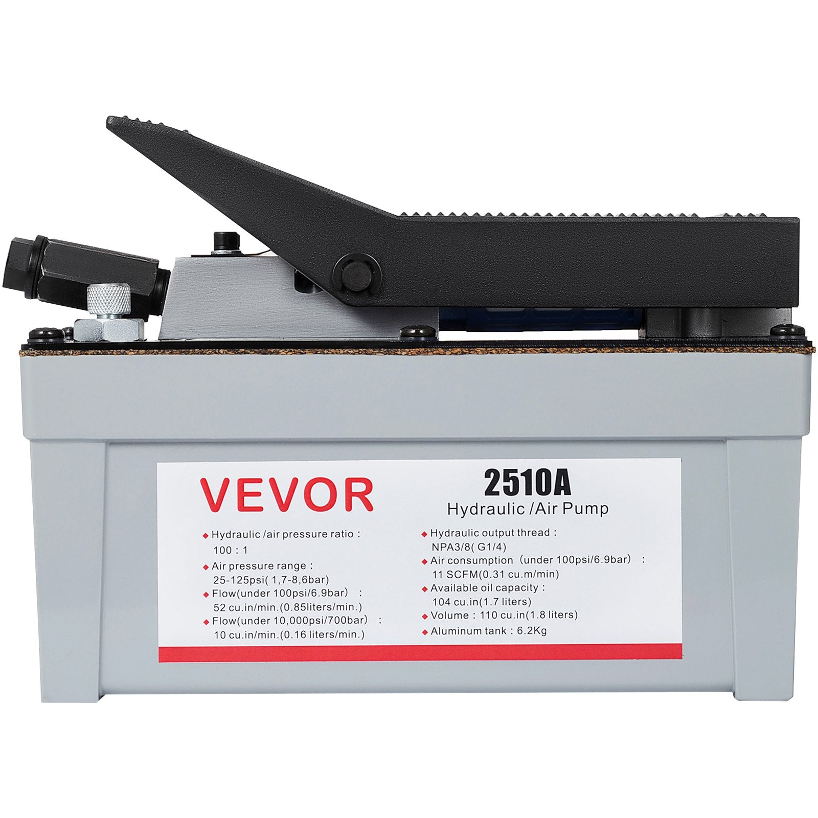 VEVOR 2510A Air Hydraulic Pump 10,000 PSI Quick Power Air Hydraulic Foot Pump 0.42 Gal Reservoir Foot Actuated Hydraulic Pump for Heavy Machinery Rigging & Auto Repair, Gray 
