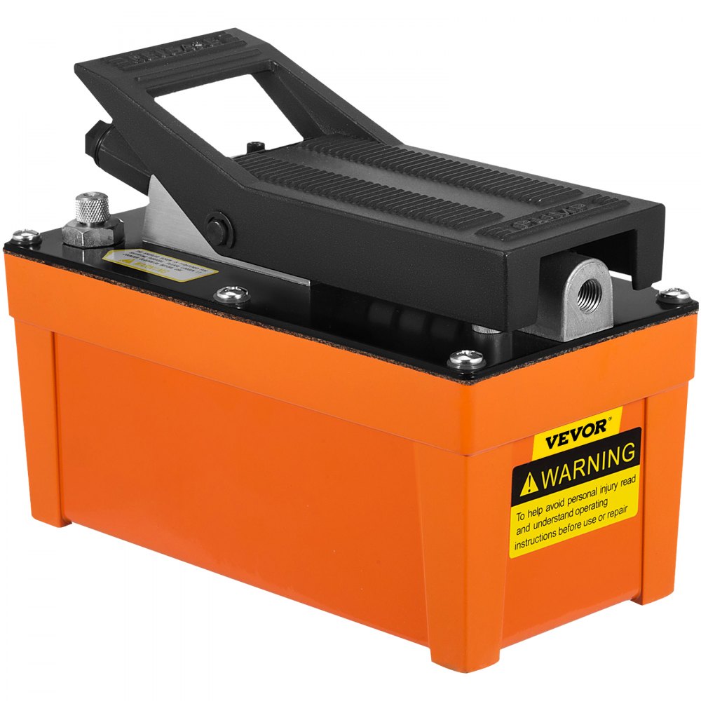 VEVOR Air Hydraulic Pump 10000 PSI Air Over Hydraulic Pump 0.42 Gal Reservoir Air Treadle Foot Actuated Hydraulic Pump 3/8" NPT with 6.56 ft Hose 2 Connector Single Acting for Car Repair (Orange) 