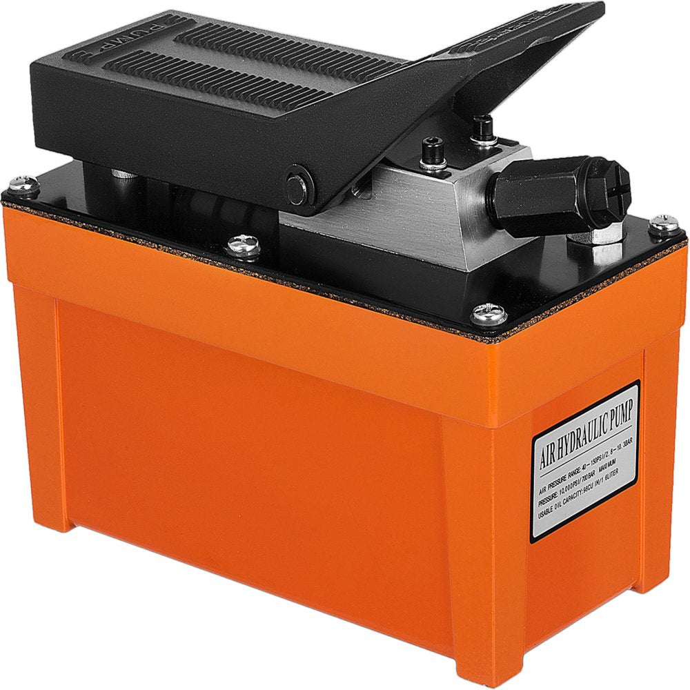 VEVOR Air Hydraulic Pump 10000 PSI Air Over Hydraulic Pump 0.42 Gal Reservoir Air Treadle Foot Actuated Hydraulic Pump 3/8" NPT with 6.56 ft Hose 2 Connector Single Acting for Car Repair (Orange) 