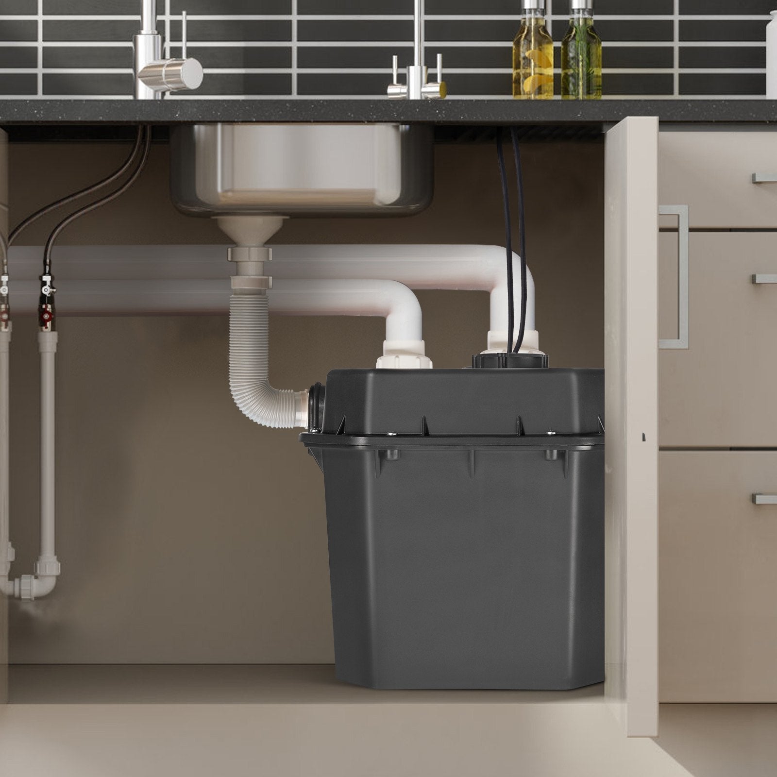 VEVOR Utility Sink Pump, 1/3 HP, 120-Volt, 2900 GPH Flow, 25 ft Head, Under-Sink Sump Pump System with 6 Gallon Basin, Automatic Utility/Laundry Sink Pump, Drain Pump with 1-1/2" NPT Outlet, Black 