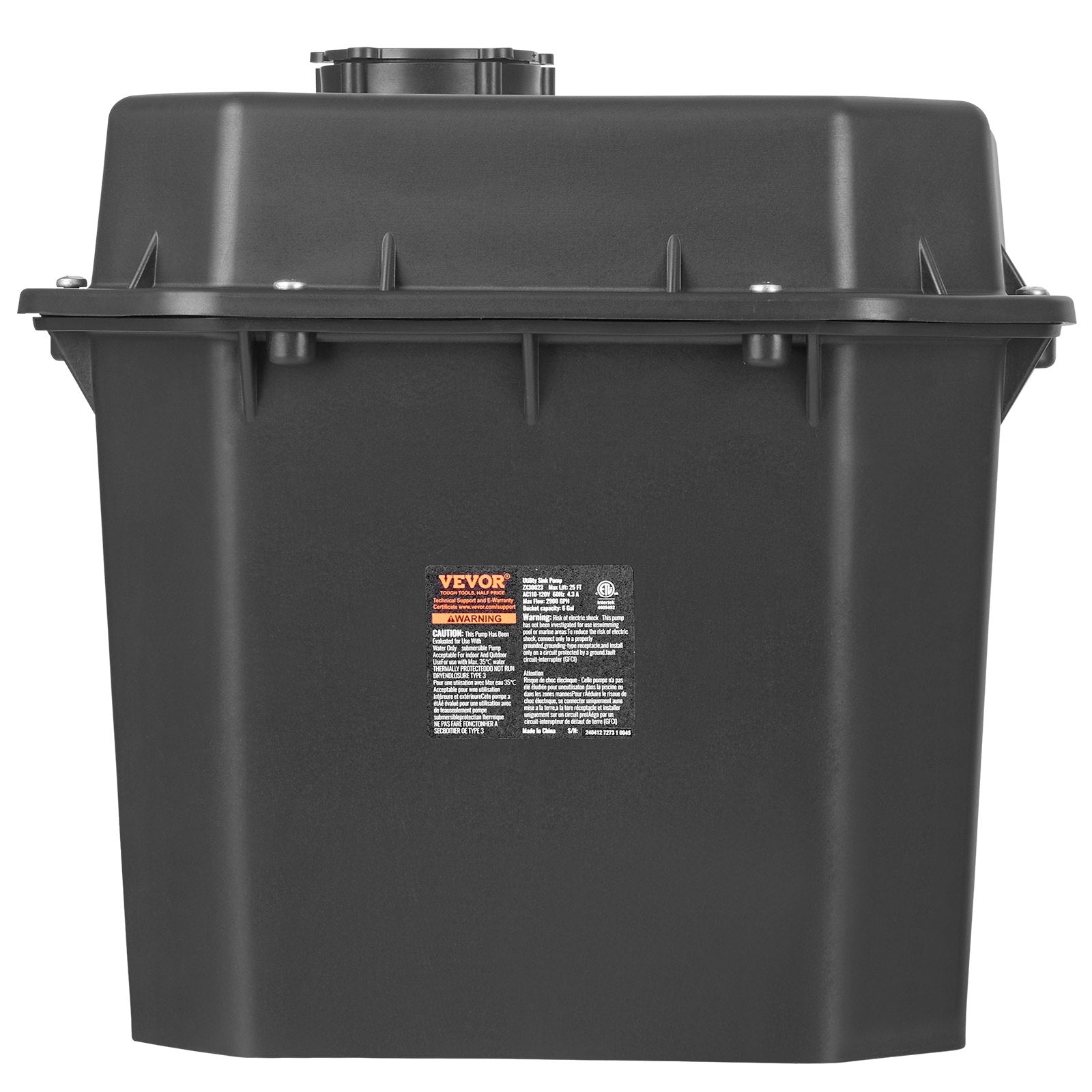 VEVOR Utility Sink Pump, 1/3 HP, 120-Volt, 2900 GPH Flow, 25 ft Head, Under-Sink Sump Pump System with 6 Gallon Basin, Automatic Utility/Laundry Sink Pump, Drain Pump with 1-1/2" NPT Outlet, Black 