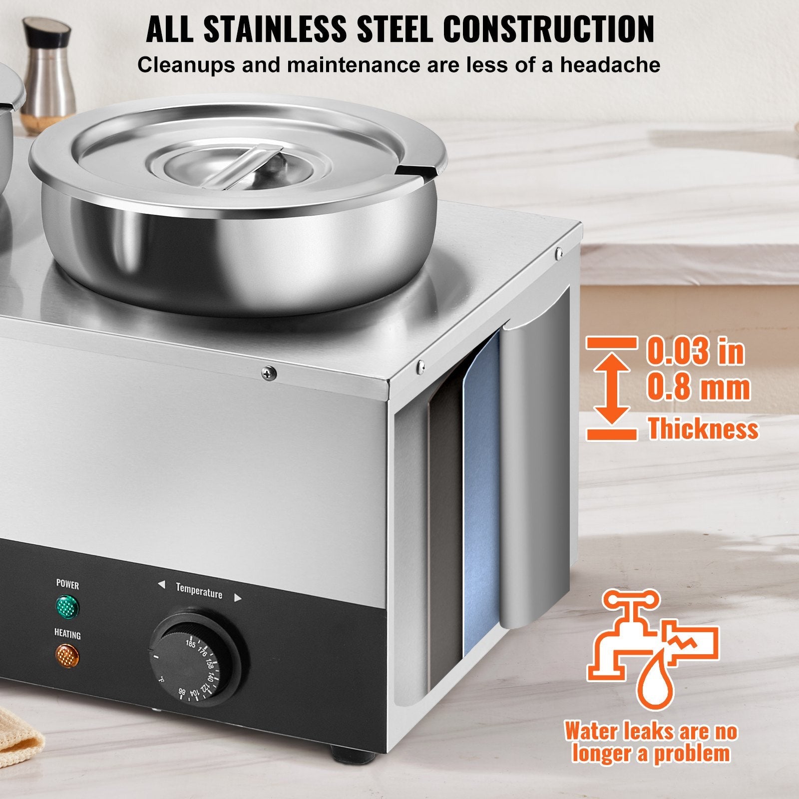 VEVOR Electric Soup Warmer, Dual 7.4QT Stainless Steel Round Pot 86~185°F Adjustable Temp, 1200W Commercial Bain Marie with Anti-dry Burn and Reset Button, Soup Station for Restaurant, Buffet, Silver 