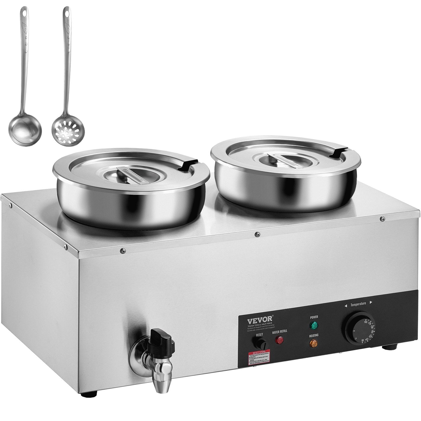 VEVOR Electric Soup Warmer, Dual 7.4QT Stainless Steel Round Pot 86~185°F Adjustable Temp, 1200W Commercial Bain Marie with Anti-dry Burn and Reset Button, Soup Station for Restaurant, Buffet, Silver 