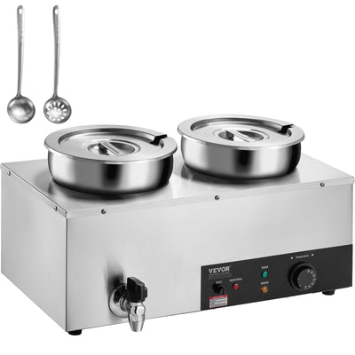 VEVOR Electric Soup Warmer, Dual 7.4QT Stainless Steel Round Pot 86~185°F Adjustable Temp, 1200W Commercial Bain Marie with Anti-dry Burn and Reset Button, Soup Station for Restaurant, Buffet, Silver 
