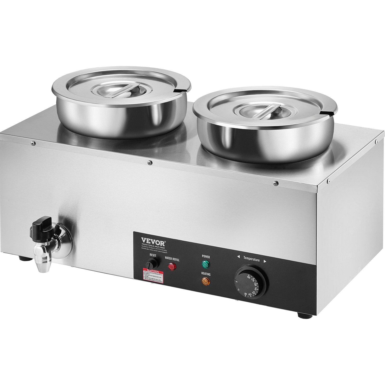 VEVOR Electric Soup Warmer, Dual 7.4QT Stainless Steel Round Pot 86~185°F Adjustable Temp, 1200W Commercial Bain Marie with Anti-dry Burn and Reset Button, Soup Station for Restaurant, Buffet, Silver 