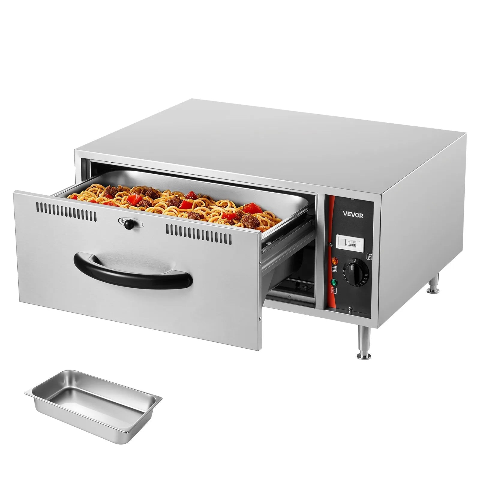 VEVOR Commercial Electric Drawer Warmer, Single-Drawer Stainless Steel Food Warmer, Freestanding Standard Warming Drawer Cabinet, 85°F–185°F Wide Temperature Range, for Restaurant, Hotel & Bakery 