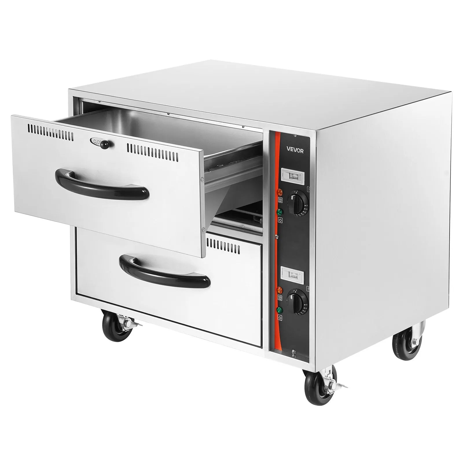 VEVOR Commercial Electric Drawer Warmer, Two-Drawer Stainless Steel Food Warmer, Freestanding Standard Warming Drawer Cabinet, 85°F–185°F Wide Temperature Range, for Restaurant, Hotel Buffet & Bakery 