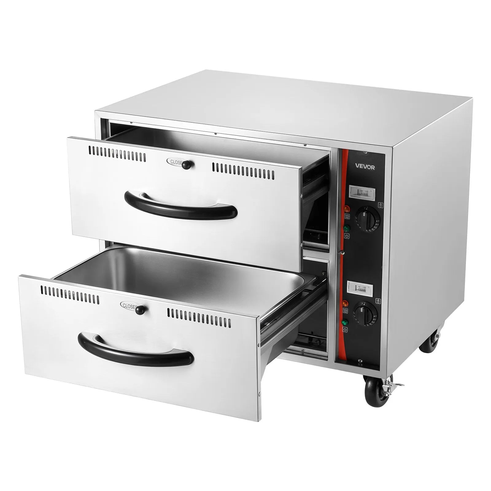 VEVOR Commercial Electric Drawer Warmer, Two-Drawer Stainless Steel Food Warmer, Freestanding Standard Warming Drawer Cabinet, 85°F–185°F Wide Temperature Range, for Restaurant, Hotel Buffet & Bakery 