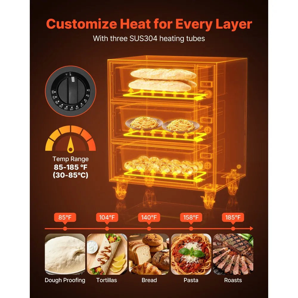 VEVOR Commercial Electric Drawer Warmer, Three-Drawer Stainless Steel Food Warmer, Freestanding Standard Warming Drawer Cabinet, 85°F–185°F Wide Temperature Range, for Restaurant, Hotel Buffet, Bakery 