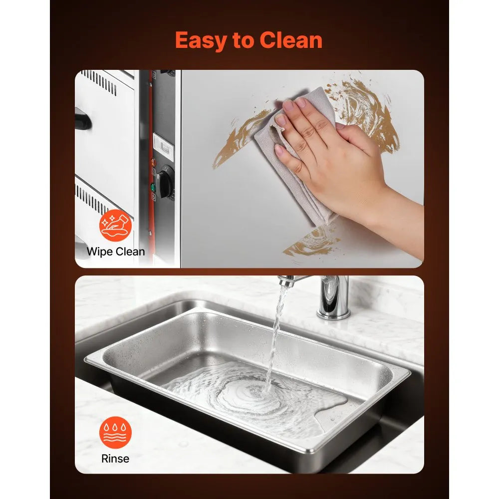 VEVOR Commercial Electric Drawer Warmer, Three-Drawer Stainless Steel Food Warmer, Freestanding Standard Warming Drawer Cabinet, 85°F–185°F Wide Temperature Range, for Restaurant, Hotel Buffet, Bakery 