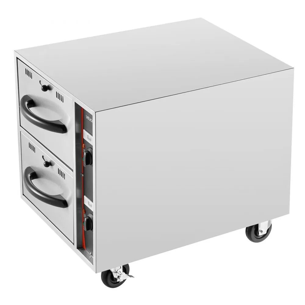 VEVOR Commercial Electric Drawer Warmer, 2 Full-Size Pan Stainless Steel Food Warmer, Freestanding Standard Warming Drawer Cabinet, 85°F–185°F Wide Temperature Range, for Restaurant, Hotel Buffet & Bakery 