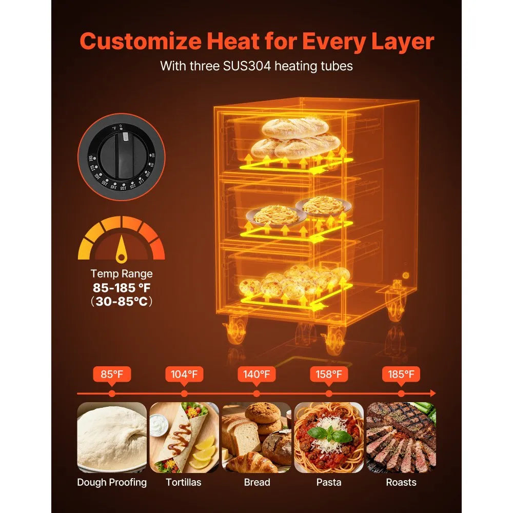 VEVOR Commercial Electric Drawer Warmer, Three-Drawer Stainless Steel Food Warmer, Freestanding Compact Warming Drawer Cabinet, 85°F–185°F Wide Temperature Range, for Restaurant, Hotel Buffet & Bakery 