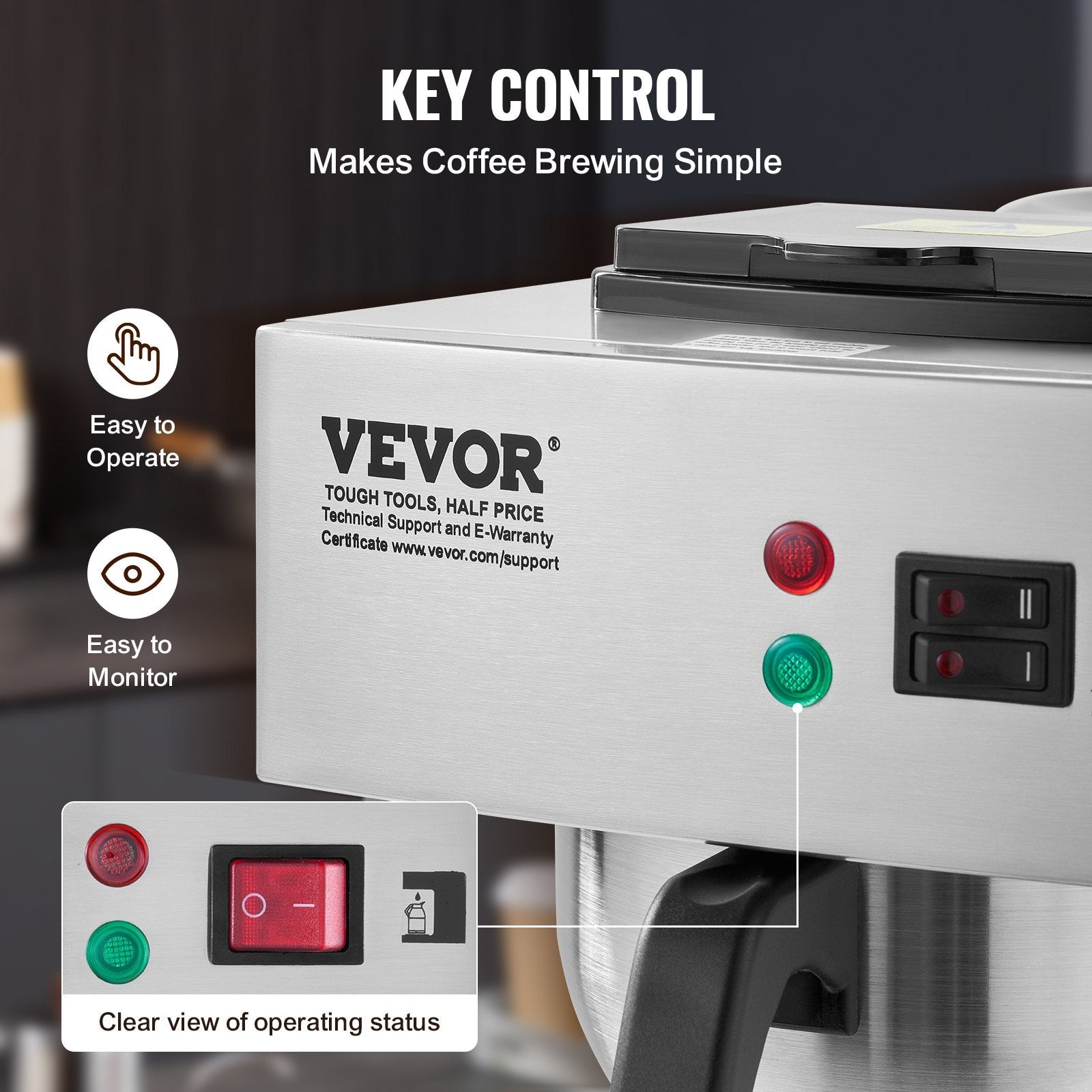 VEVOR 12 Cups Commercial Drip Coffee Maker with Thermal Carafe Restaurant Office 