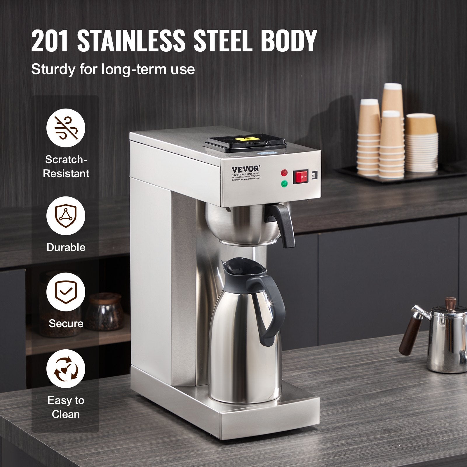 VEVOR 12 Cups Commercial Drip Coffee Maker with Thermal Carafe Restaurant Office 