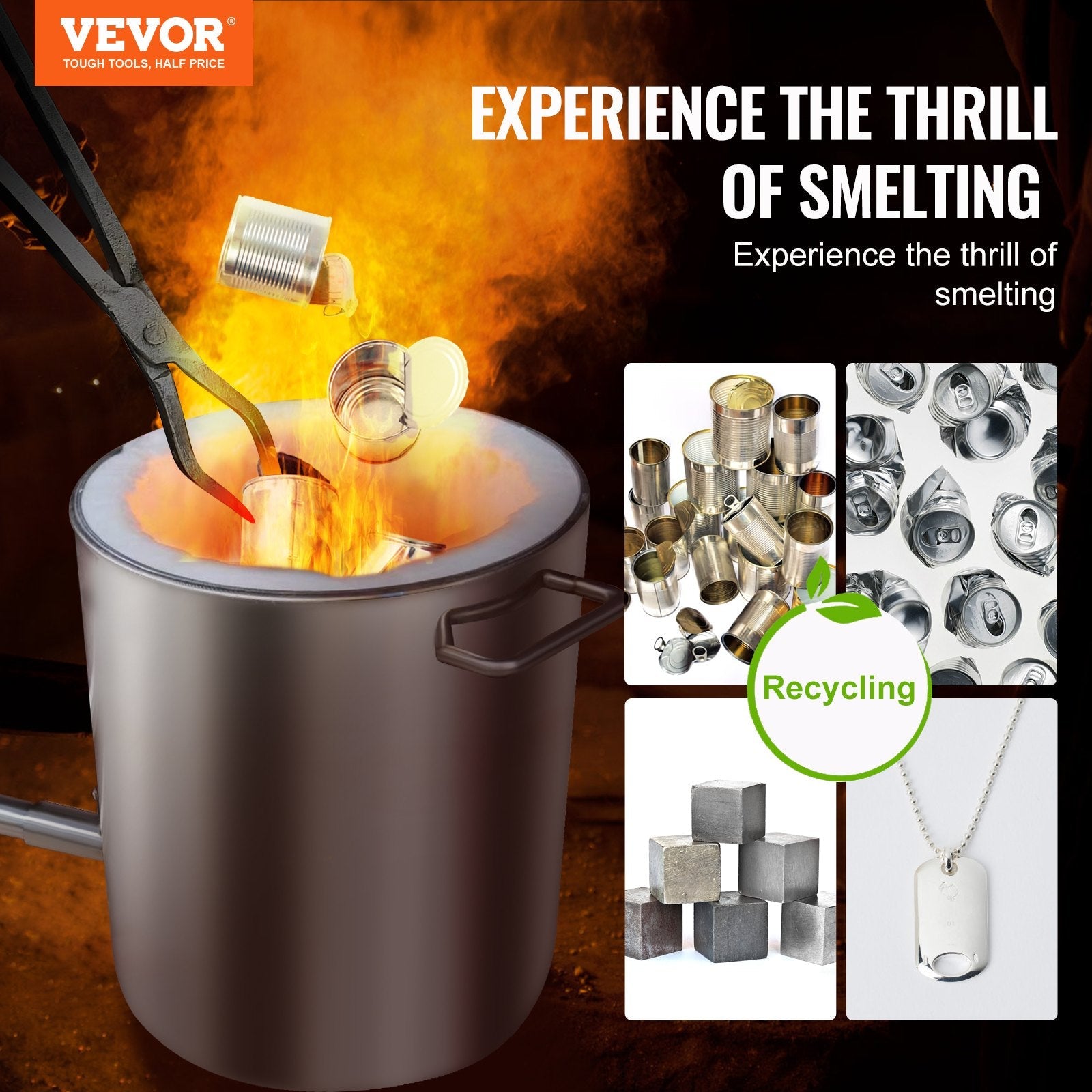 VEVOR Propane Melting Furnace Kit, 6KG Large Capacity Foundry Home Kilns, Blacksmithing Forge w/Crucible & Tongs Kiln, Stainless Steel Smelter, For Metal Scrap Recycle, Gold Copper Silver Casting 