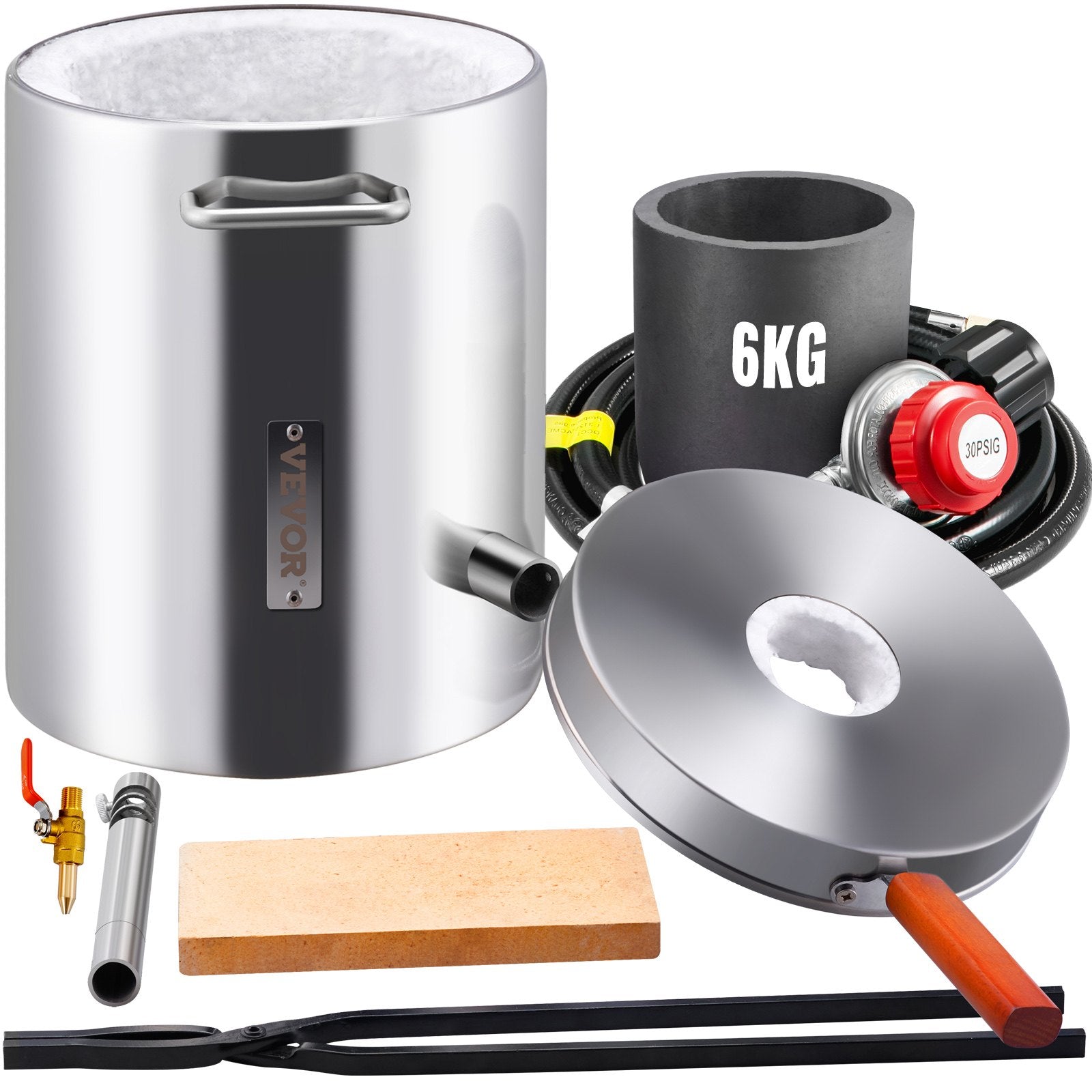 VEVOR Propane Melting Furnace Kit, 6KG Large Capacity Foundry Home Kilns, Blacksmithing Forge w/Crucible & Tongs Kiln, Stainless Steel Smelter, For Metal Scrap Recycle, Gold Copper Silver Casting 