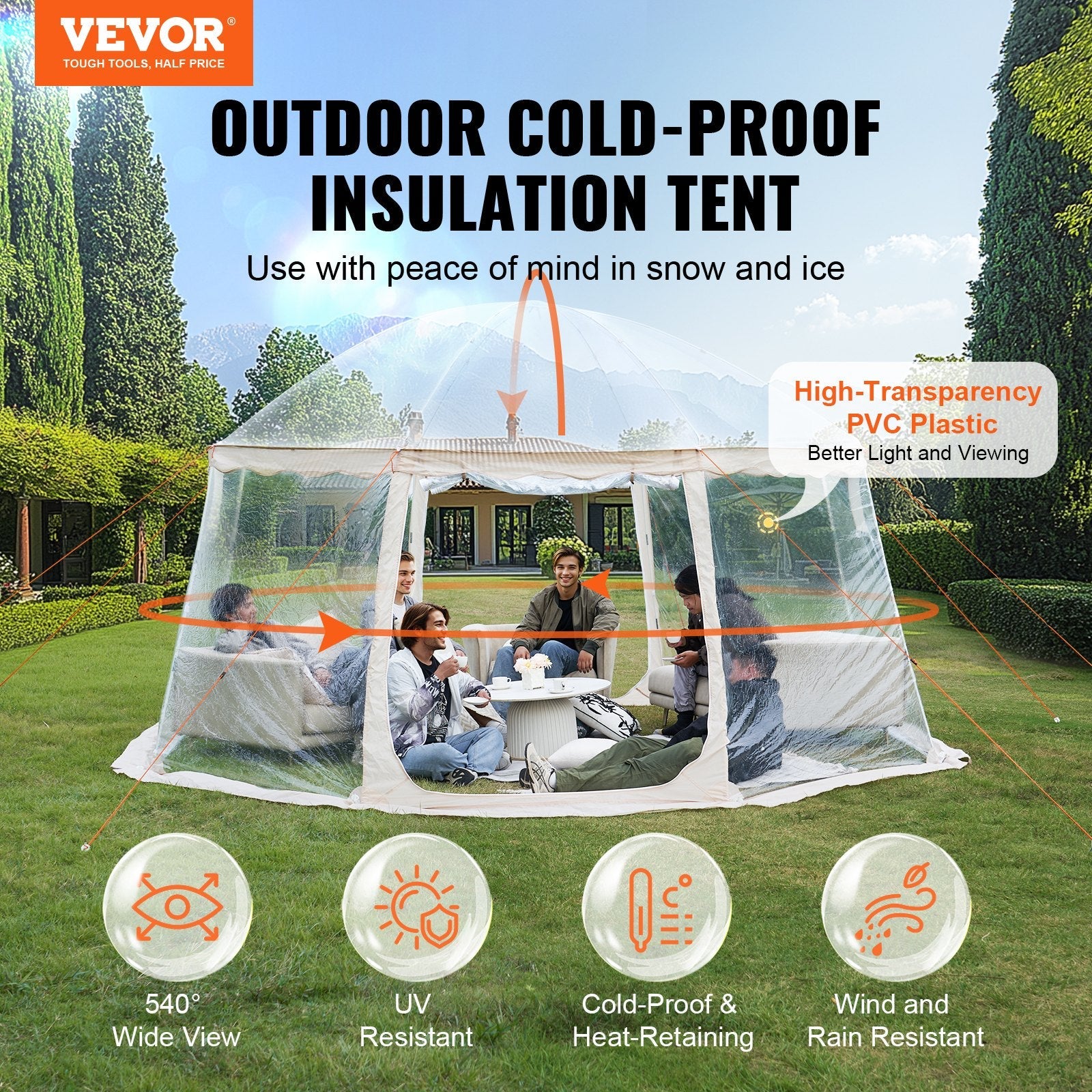 VEVOR Sports Tent Instant Pop-Up Tent Shelter Weather Proof 12-15 People Clear 