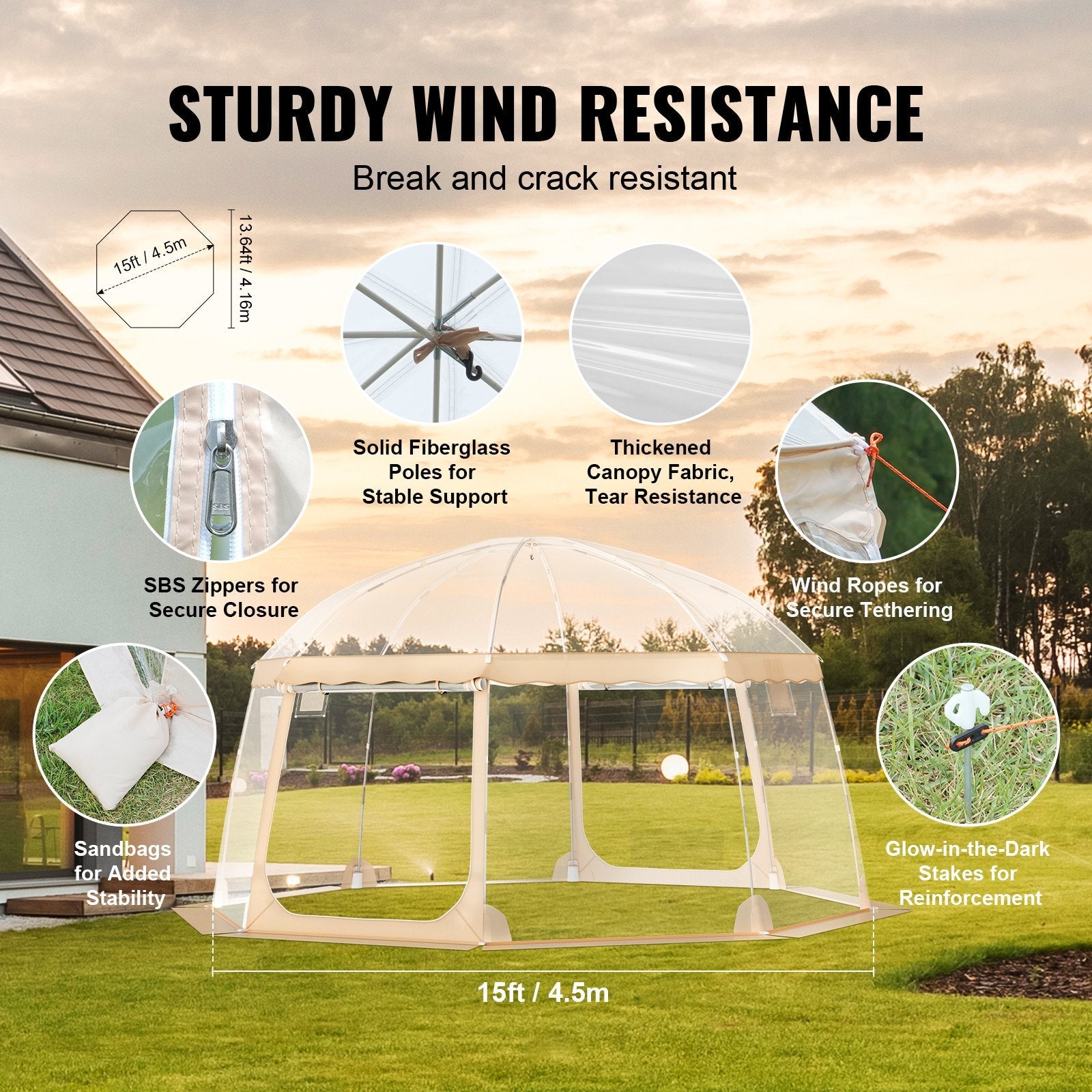 VEVOR Sports Tent Instant Pop-Up Tent Shelter Weather Proof 12-15 People Clear 