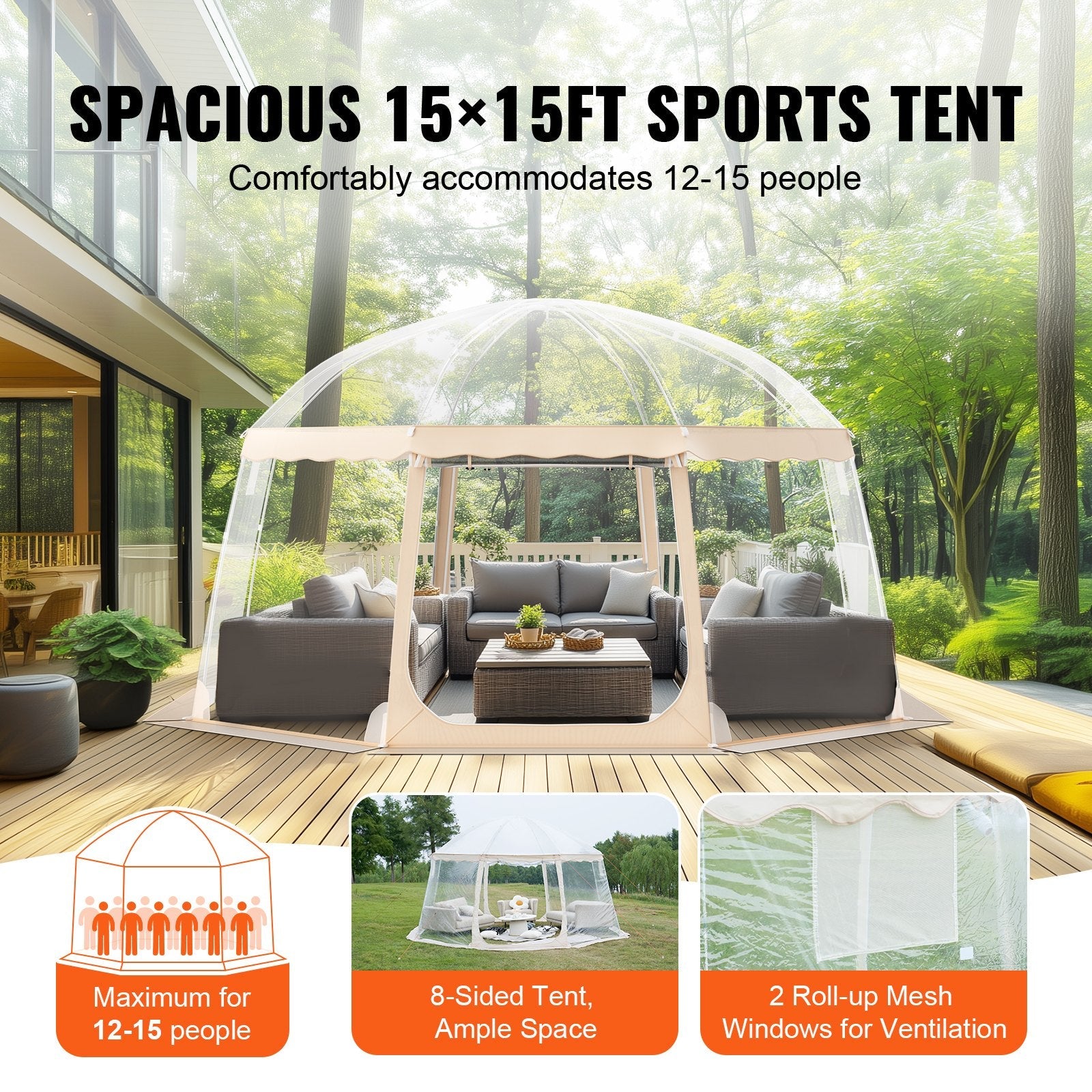 VEVOR Sports Tent Instant Pop-Up Tent Shelter Weather Proof 12-15 People Clear 
