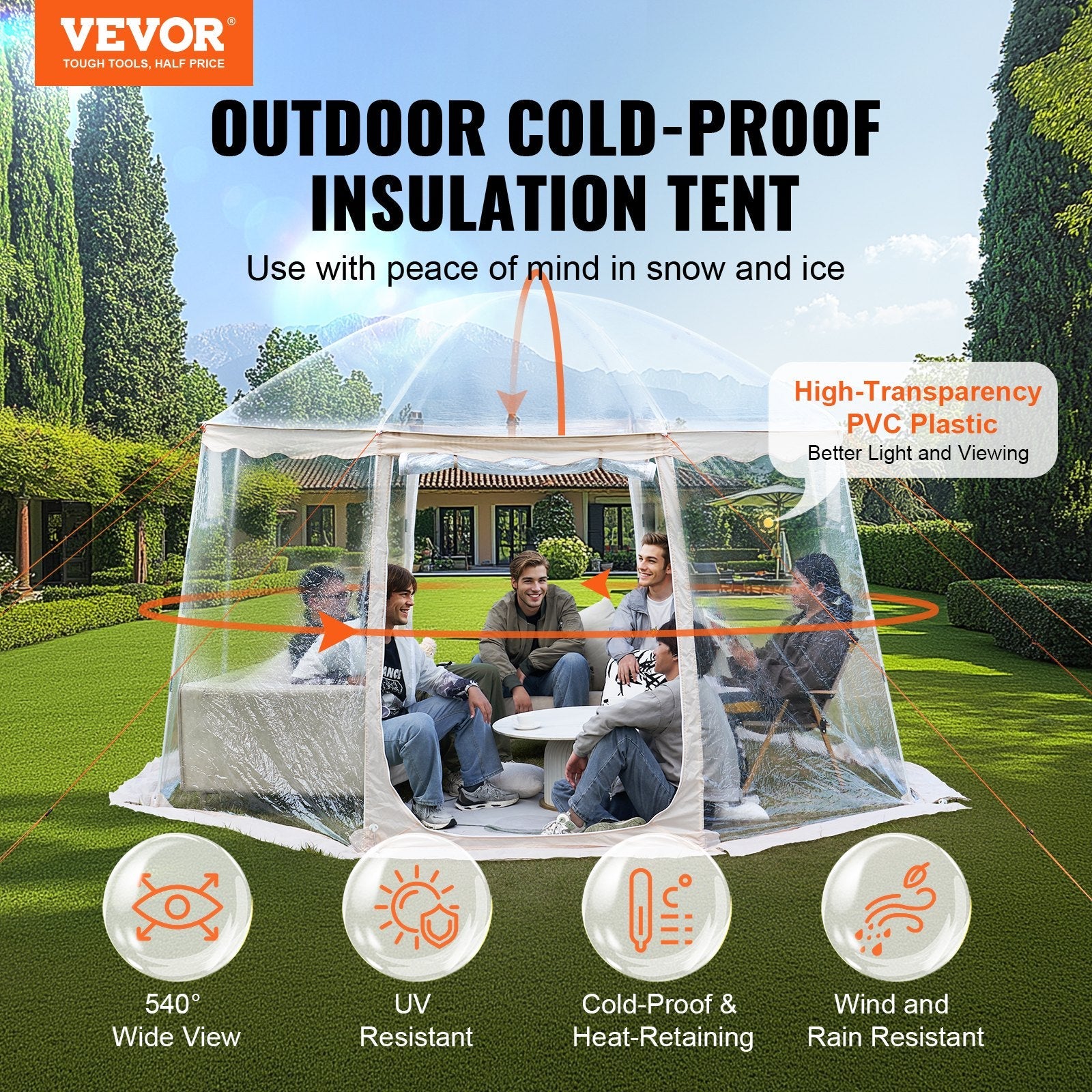 VEVOR Sports Tent Instant Pop-Up Tent Shelter Weather Proof 8-10 People Clear 