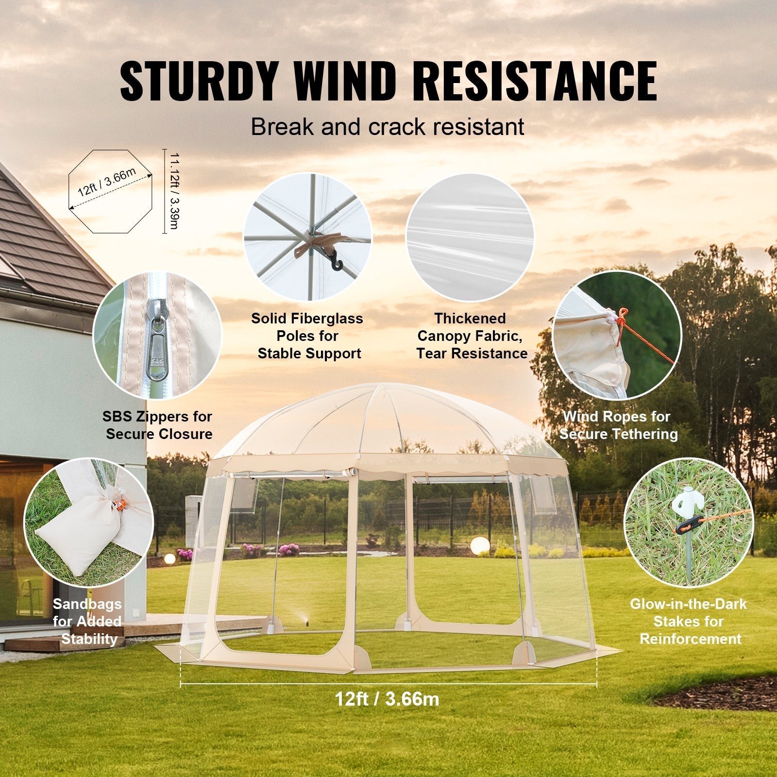 VEVOR Sports Tent Instant Pop-Up Tent Shelter Weather Proof 8-10 People Clear 