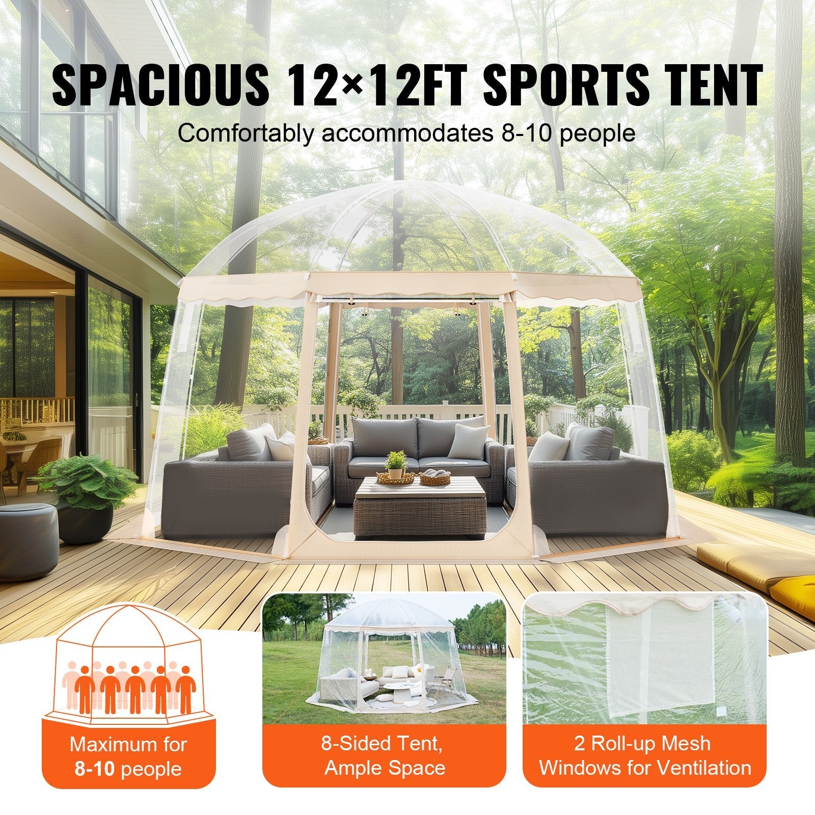 VEVOR Sports Tent Instant Pop-Up Tent Shelter Weather Proof 8-10 People Clear 