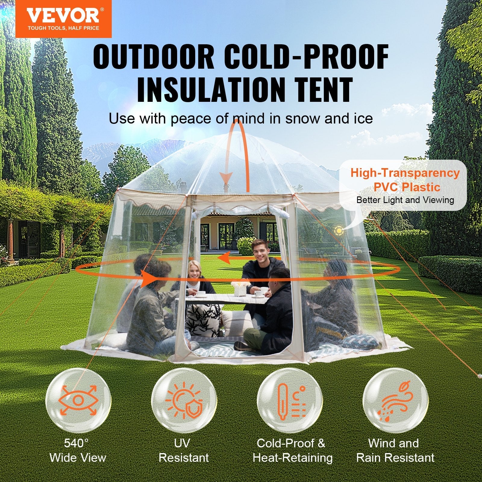 VEVOR Sports Tent Instant Pop-Up Tent Shelter Weather Proof 4-8 People Clear 