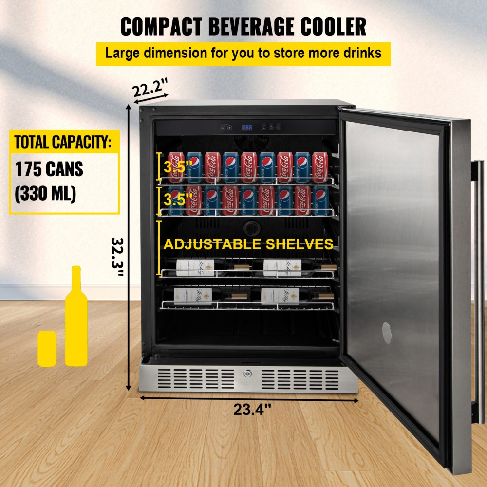 5.3 Cu. Ft Built-in Stainless Steel Beverage Cooler 150L Reversible Door 