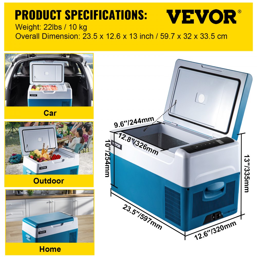 VEVOR Portable Refrigerator 23 Quart(22 Liter),12 Volt Refrigerator App Control(-4?~68?), Car Refrigerator Electric Compressor Cooler with 12/24v DC & 110-240v AC for Camping, Travel, Fishing, Outdoor 