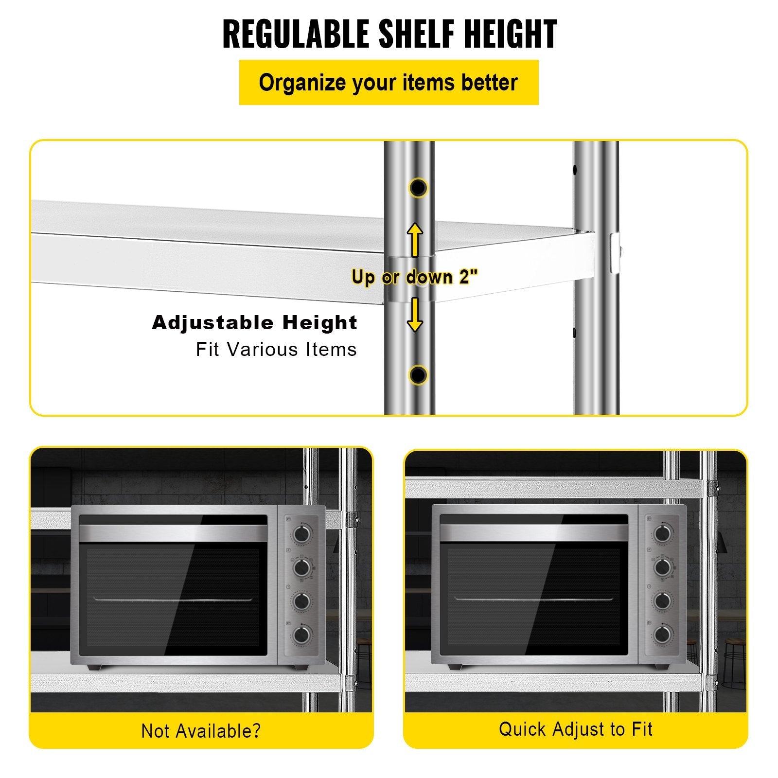 VEVOR Stainless Steel Shelving 46.8x18.5 Inch 4 Tier Adjustable Shelf Storage Unit Stainless Steel Heavy Duty Shelving for Kitchen Commercial Office Garage Storage 330lb Per Shelf 