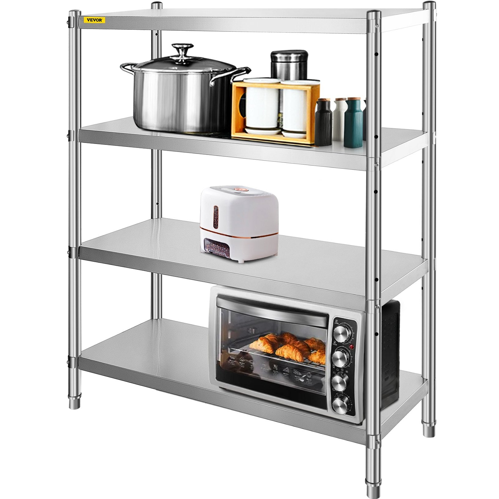 VEVOR Stainless Steel Shelving 46.8x18.5 Inch 4 Tier Adjustable Shelf Storage Unit Stainless Steel Heavy Duty Shelving for Kitchen Commercial Office Garage Storage 330lb Per Shelf 