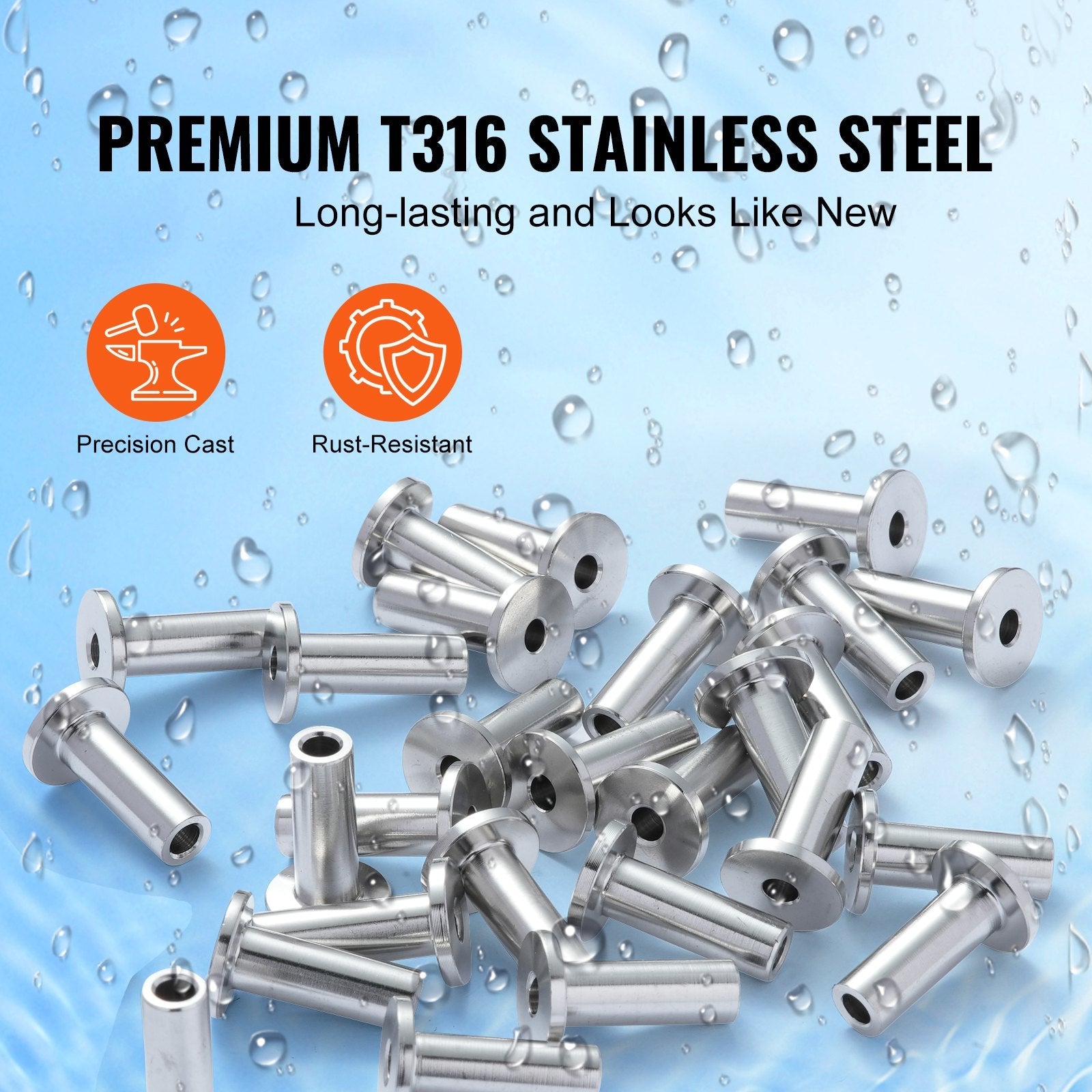 VEVOR 81 Pack T316 Stainless Steel Protector Sleeves for 1/8" Wire Rope Cable Railing, DIY Balustrade T316 Marine Grade, Come with A Free Drill Bit, Silver 