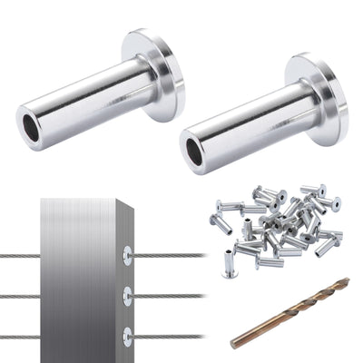 VEVOR 81 Pack T316 Stainless Steel Protector Sleeves for 1/8" Wire Rope Cable Railing, DIY Balustrade T316 Marine Grade, Come with A Free Drill Bit, Silver 