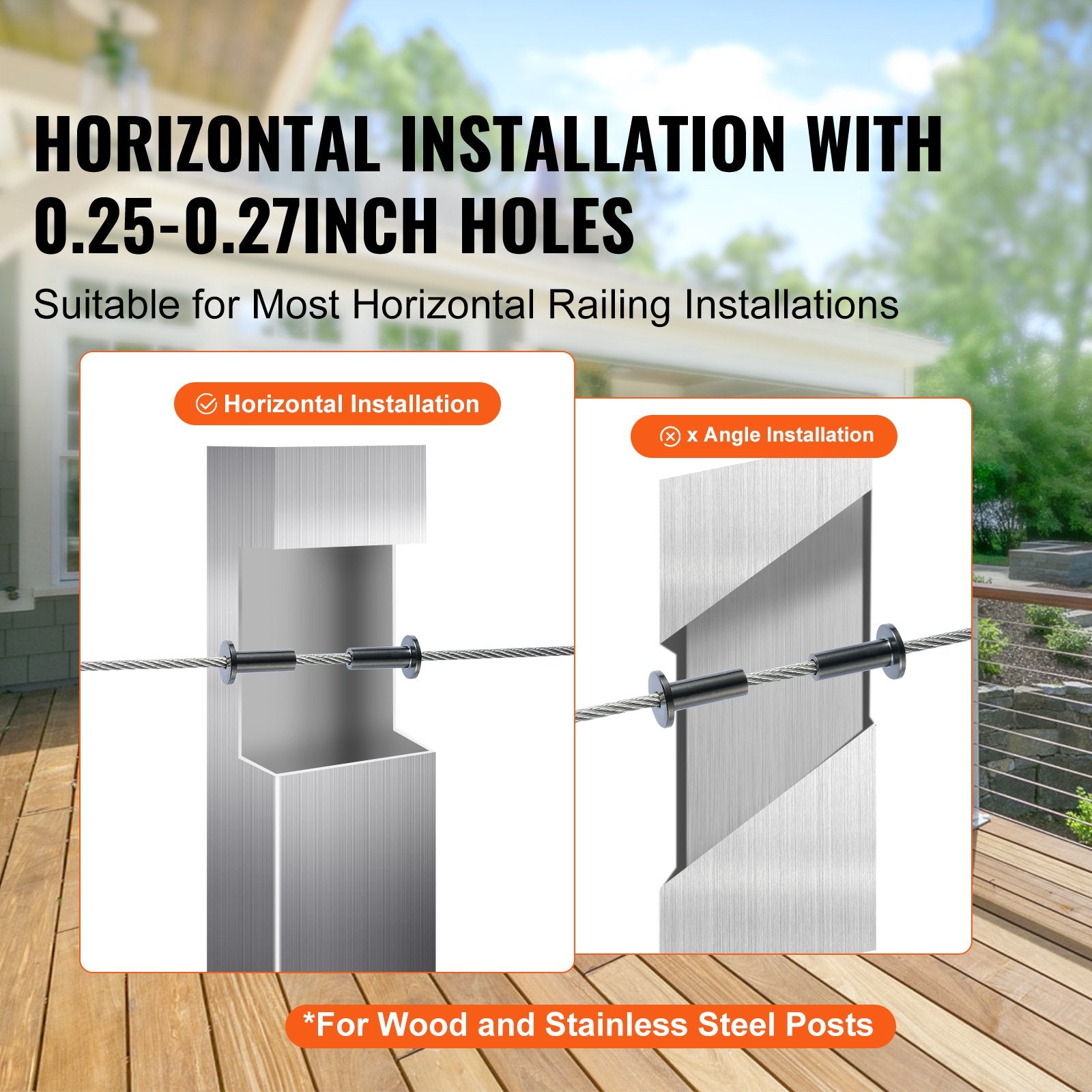 VEVOR 101 Pack T316 Stainless Steel Protector Sleeves for 1/8" Wire Rope Cable Railing, DIY Balustrade T316 Marine Grade, Come with A Free Drill Bit, Black 