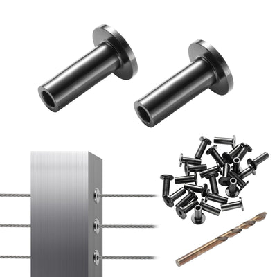 VEVOR 101 Pack T316 Stainless Steel Protector Sleeves for 1/8" Wire Rope Cable Railing, DIY Balustrade T316 Marine Grade, Come with A Free Drill Bit, Black 