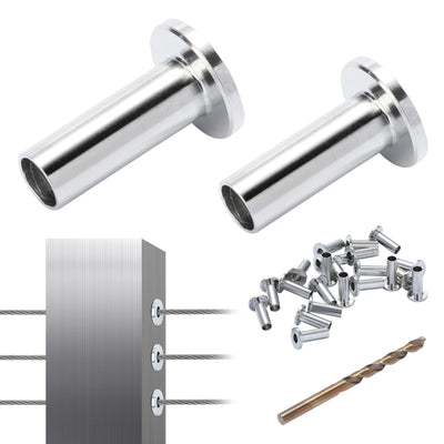 VEVOR 121 Pack T316 Stainless Steel Protector Sleeves for 5/32" 3/16" Wire Rope Cable Railing, DIY Balustrade T316 Marine Grade, Come with A Free Drill Bit, Silver 