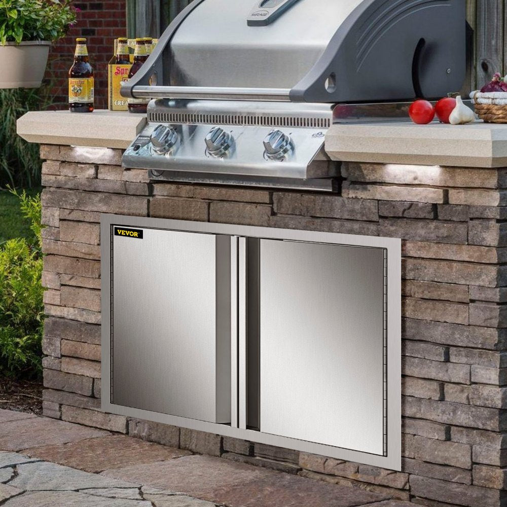 VEVOR BBQ Access Door 30.5W x 21H Inch, Double BBQ Door Stainless Steel with Recessed Handle, Outdoor Kitchen Doors for BBQ Island, Grill Station, Outside Cabinet 