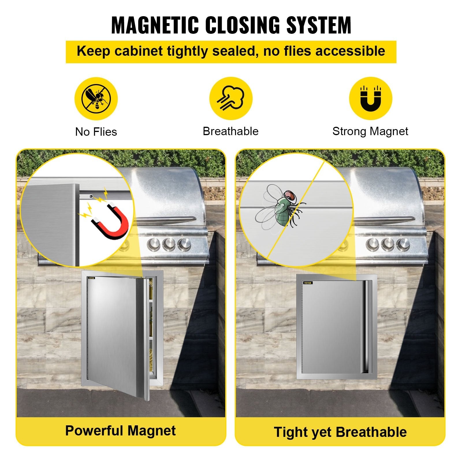 VEVOR BBQ Access Door 17W x 24H Inch, Vertical Single BBQ Door Stainless Steel with Recessed Handle, Outdoor Kitchen Doors for BBQ Island, Grill Station, Outside Cabinet 