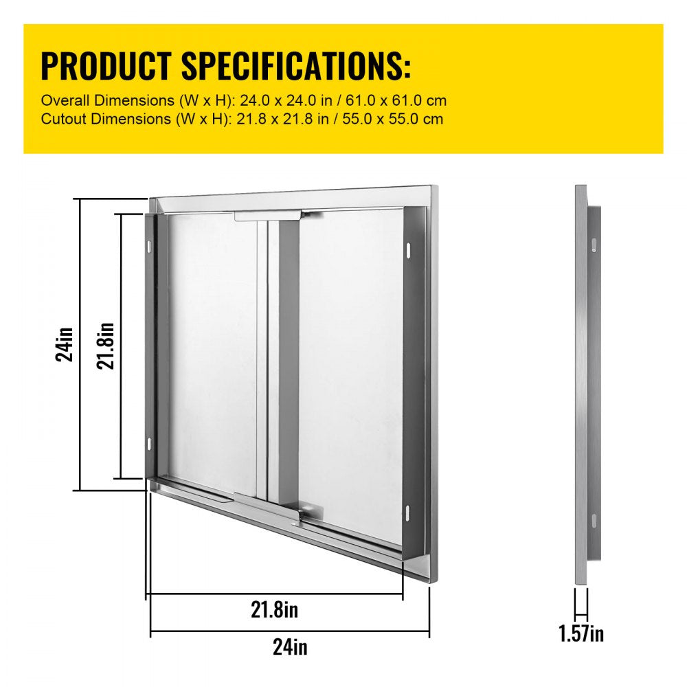 VEVOR BBQ Access Door 24 x 24 Inch, Double BBQ Door Stainless Steel with Recessed Handle, Outdoor Kitchen Doors for BBQ Island, Grill Station, Outside Cabinet 