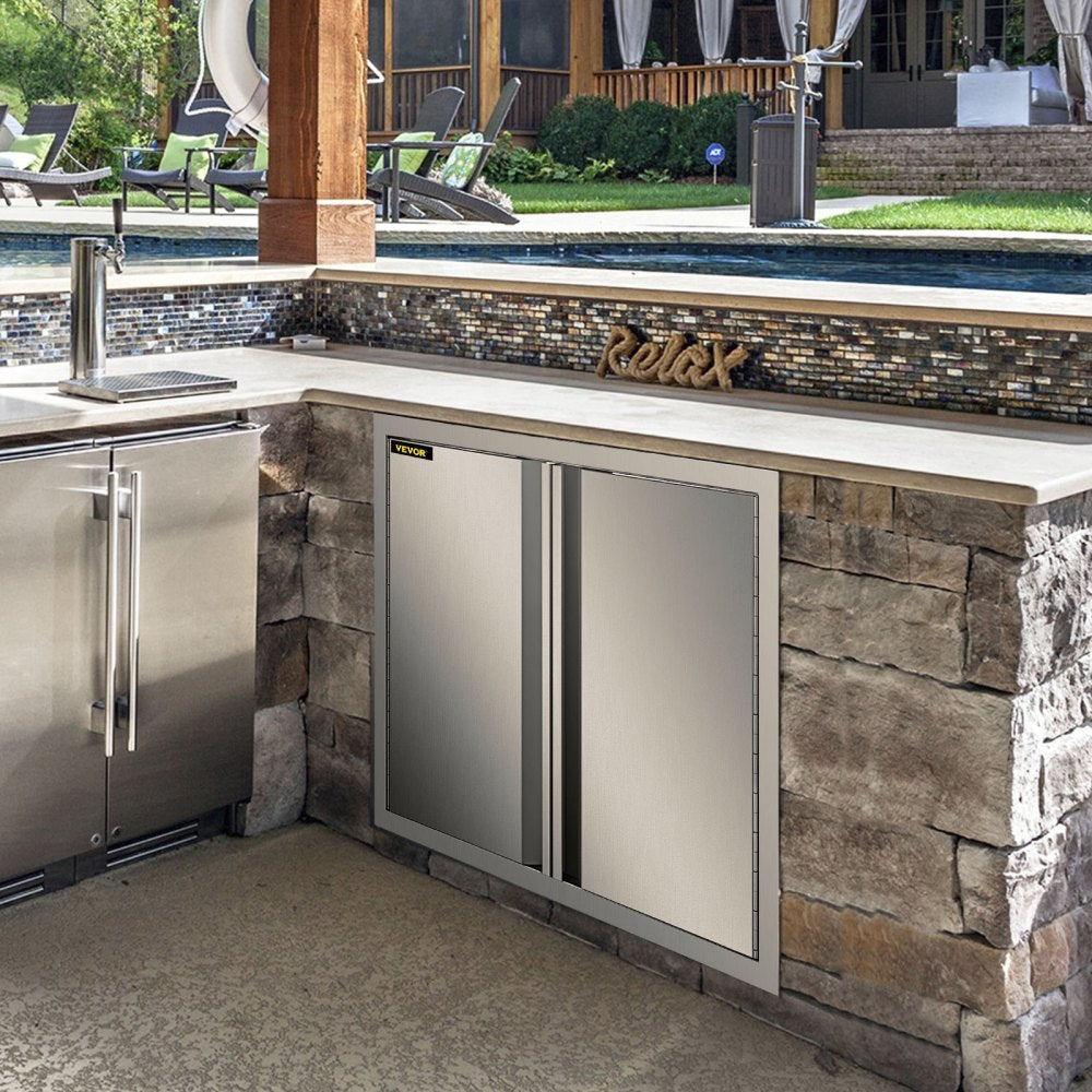 VEVOR BBQ Access Door 24 x 24 Inch, Double BBQ Door Stainless Steel with Recessed Handle, Outdoor Kitchen Doors for BBQ Island, Grill Station, Outside Cabinet 