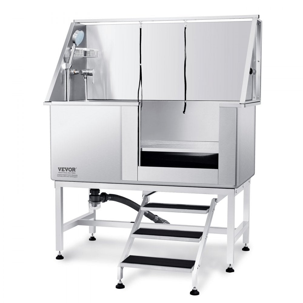 VEVOR 50" Pet Dog Bathing Station w/Stairs, Professional Stainless Steel Dog Grooming Tub w/ Soap Box, Faucet,Rich Accessory, Dog Bathtub for Large,Medium,Small Pets, Washing Sink for Home Right 