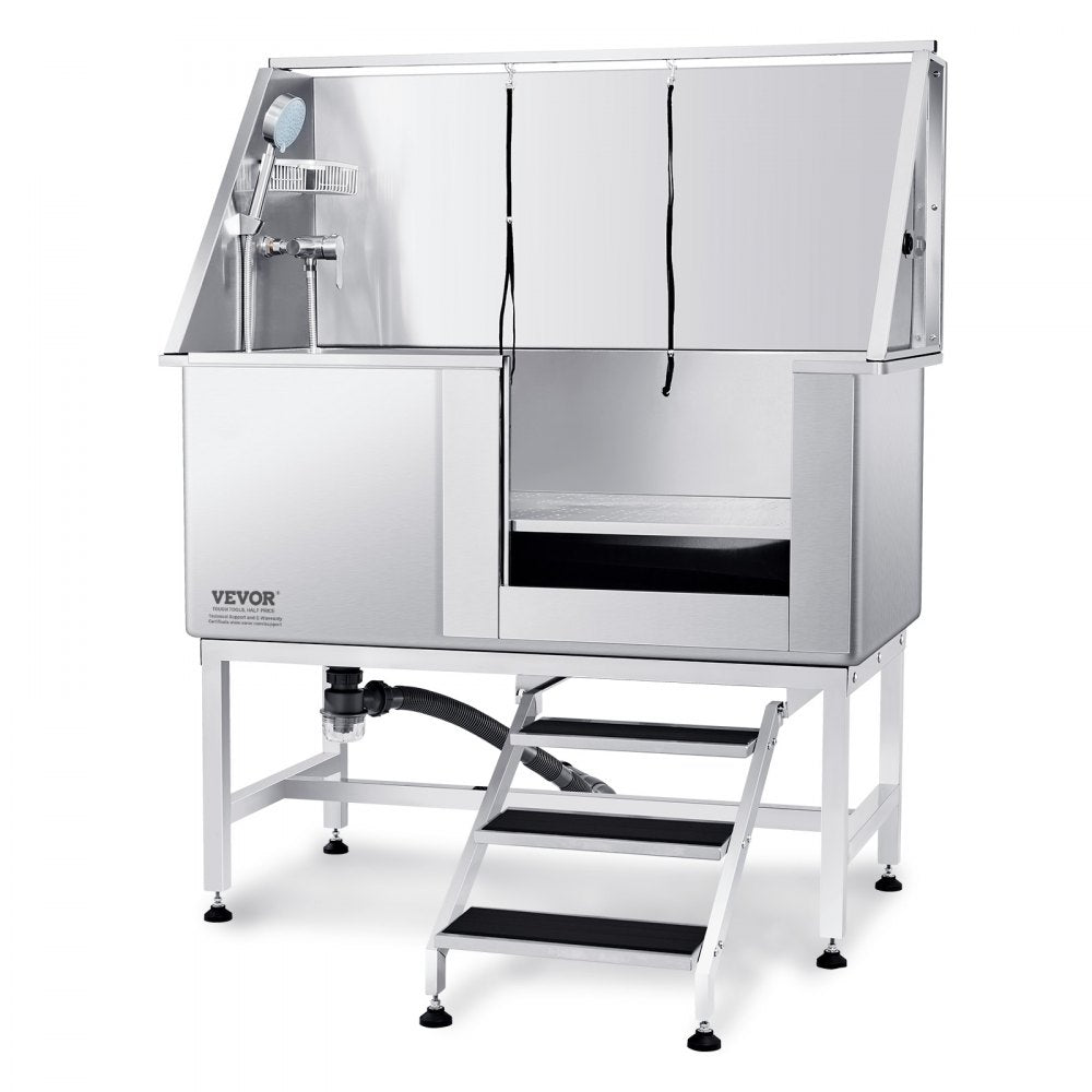 VEVOR 50" Pet Dog Bathing Station w/Stairs, Professional Stainless Steel Dog Grooming Tub w/ Soap Box, Faucet,Rich Accessory, Dog Bathtub for Large,Medium,Small Pets, Washing Sink for Home Right 