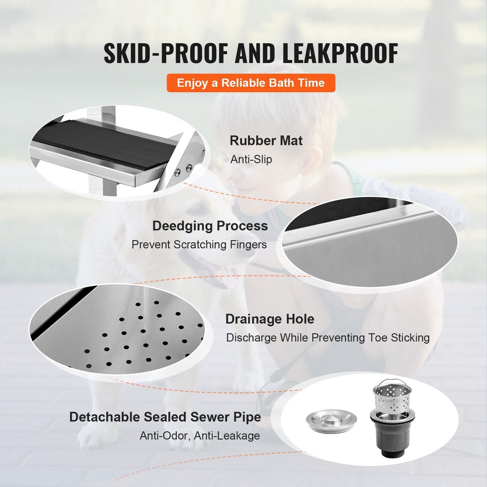 VEVOR 50" Pet Dog Bathing Station w/Stairs, Professional Stainless Steel Dog Grooming Tub w/ Soap Box, Faucet,Rich Accessory, Dog Bathtub for Large,Medium,Small Pets, Washing Sink for Home Left 