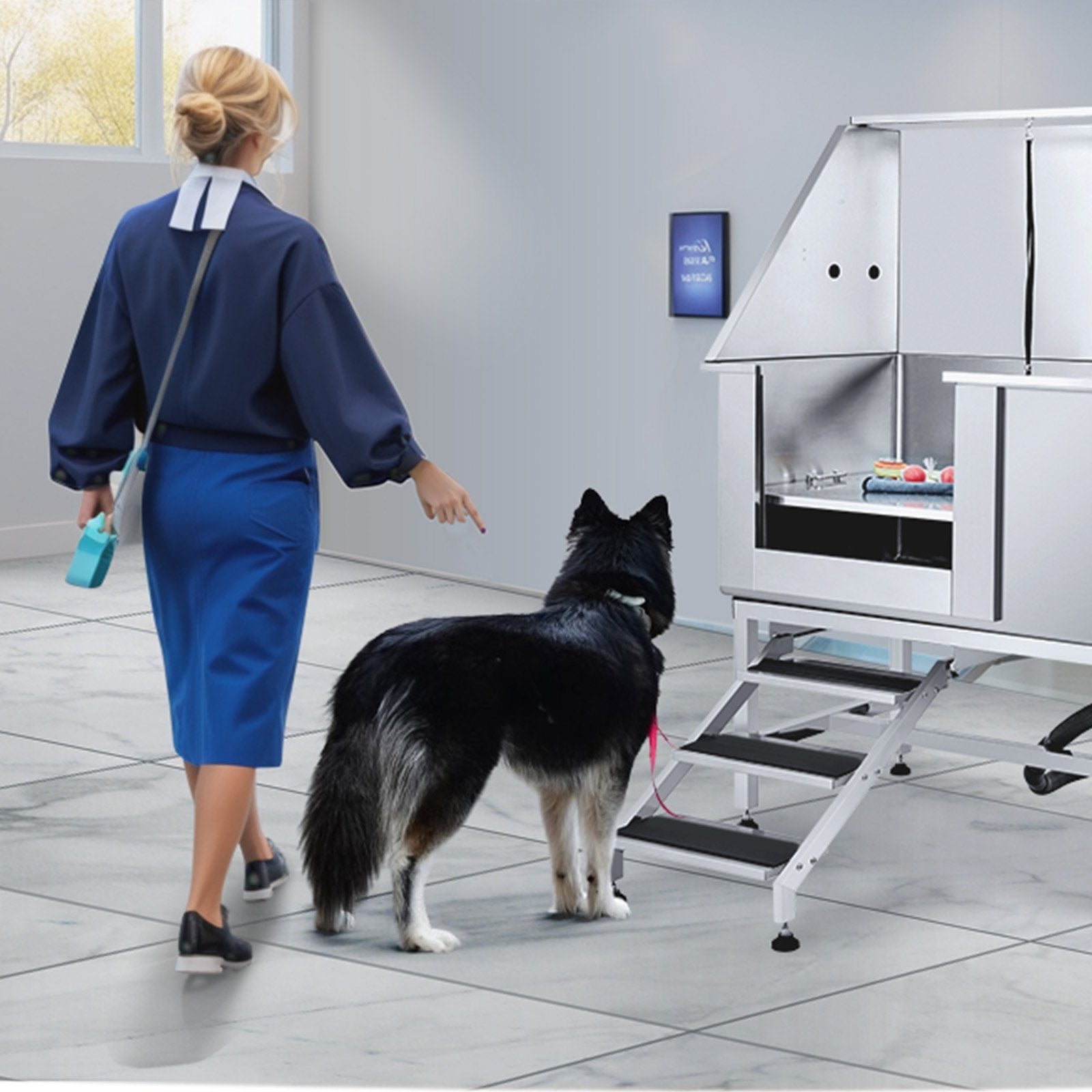 VEVOR 50" Pet Dog Bathing Station w/Stairs, Professional Stainless Steel Dog Grooming Tub w/ Soap Box, Faucet,Rich Accessory, Dog Bathtub for Large,Medium,Small Pets, Washing Sink for Home Left 