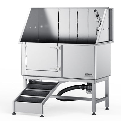VEVOR 62" Pet Dog Bathing Station w/Ramp, Professional Stainless Steel Dog Grooming Tub w/ Soap Box, Faucet,Rich Accessory,Bathtub for Large,Medium,Small Pet, Washing Sink for Home(Left) 