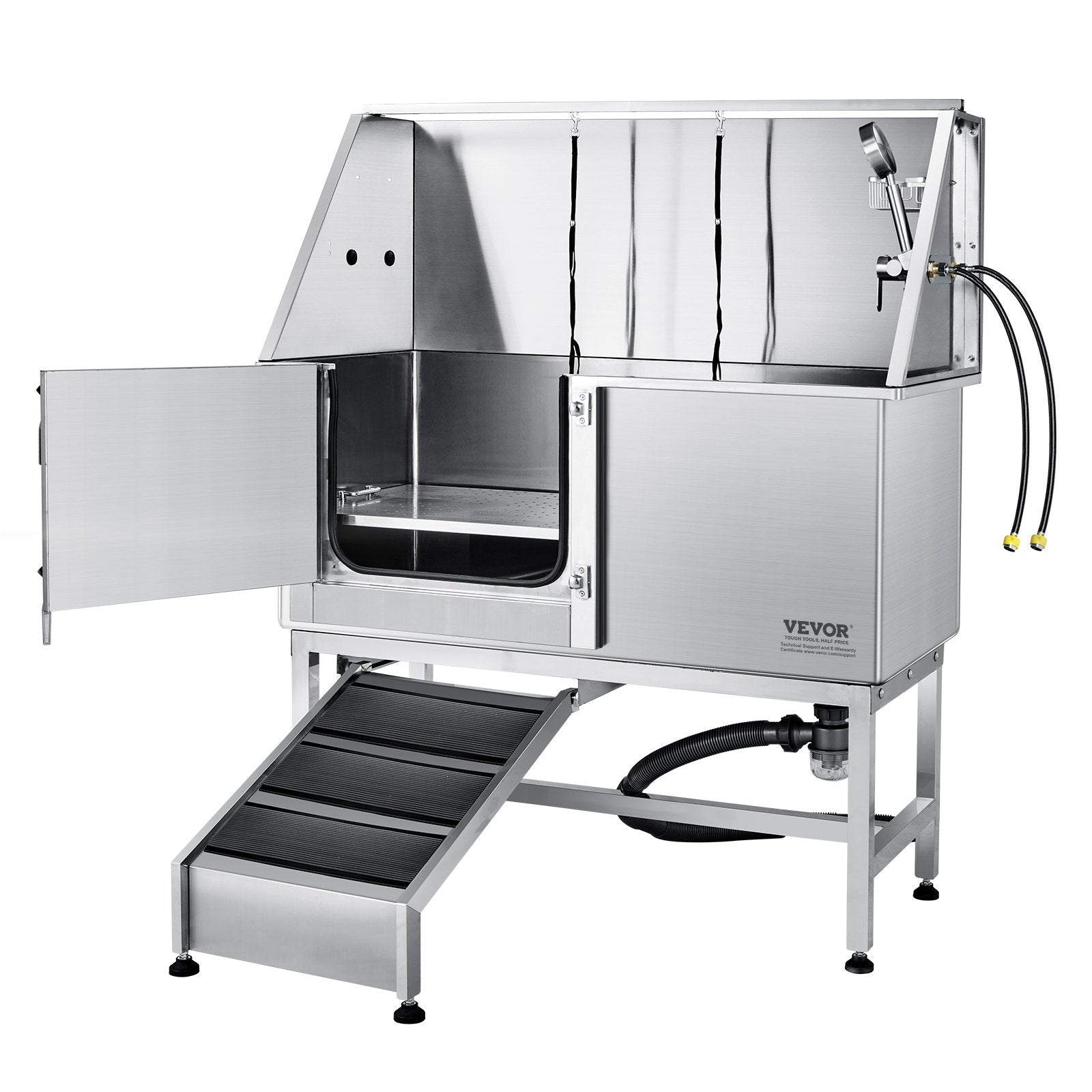 VEVOR 62" Pet Dog Bathing Station w/Ramp, Professional Stainless Steel Dog Grooming Tub w/ Soap Box, Faucet,Rich Accessory,Bathtub for Large,Medium,Small Pet, Washing Sink for Home(Left) 