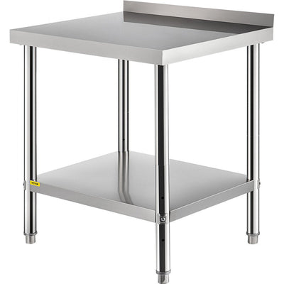 VEVOR Stainless Steel Prep Table, 30 x 24 x 35 Inch, 440lbs Load Capacity Heavy Duty Metal Worktable with Backsplash and Adjustable Undershelf, Commercial Workstation for Kitchen Restaurant 