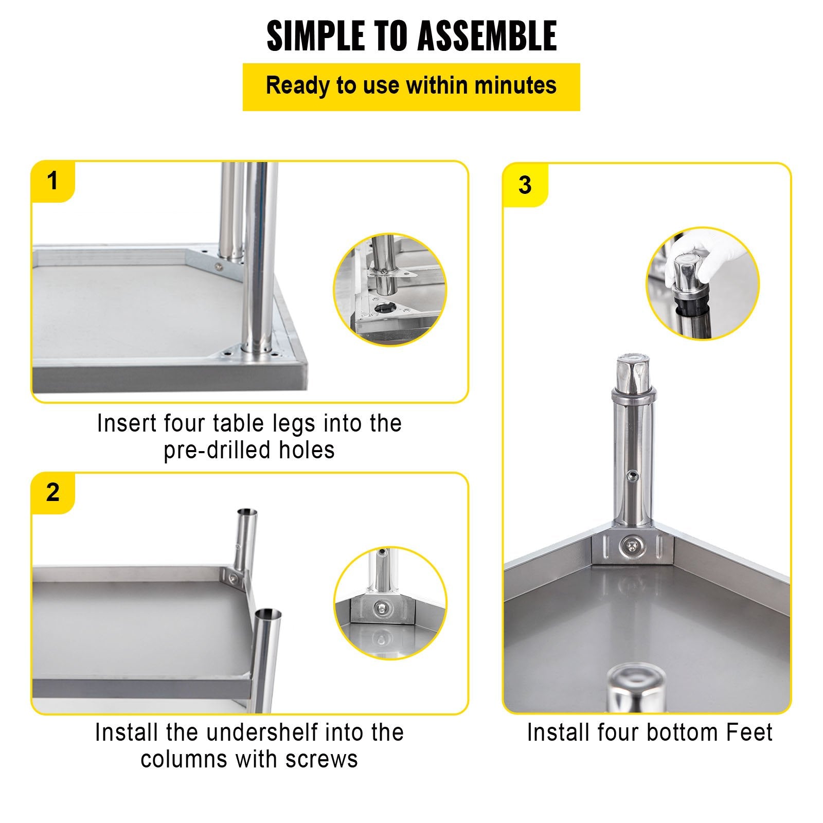 VEVOR Stainless Steel Prep Table, 36 x 24 x 35 Inch, 440lbs Load Capacity Heavy Duty Metal Worktable with Backsplash and Adjustable Undershelf, Commercial Workstation for Kitchen Restaurant 